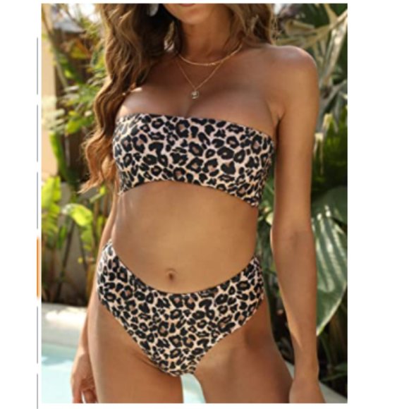 Cheetah Print Bandeau Bathing Suit Set L - Picture 4 of 7